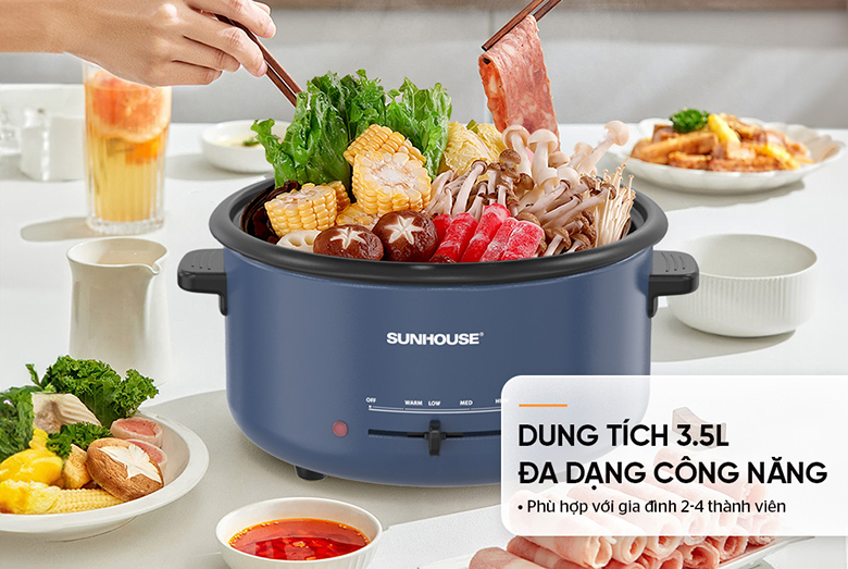 Lẩu điện 3.5L Sunhouse SHD4524 - Dung tích 3,5 lít phù hợp cho gia đình từ 2-4 người