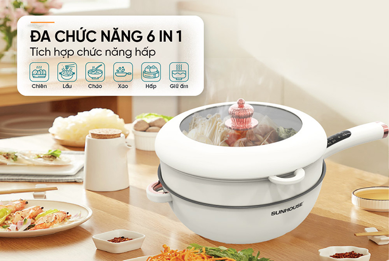 Chảo điện 5L Sunhouse SHD4555 - Đa dạng chức năng nấu phù hợp với mọi nhu cầu