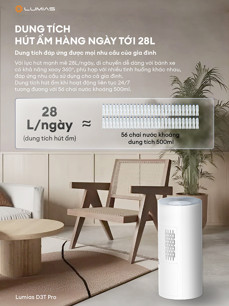 Máy hút ẩm LUMIAS D3T PRO - Công suất hút lớn lên đến 28L/ngày