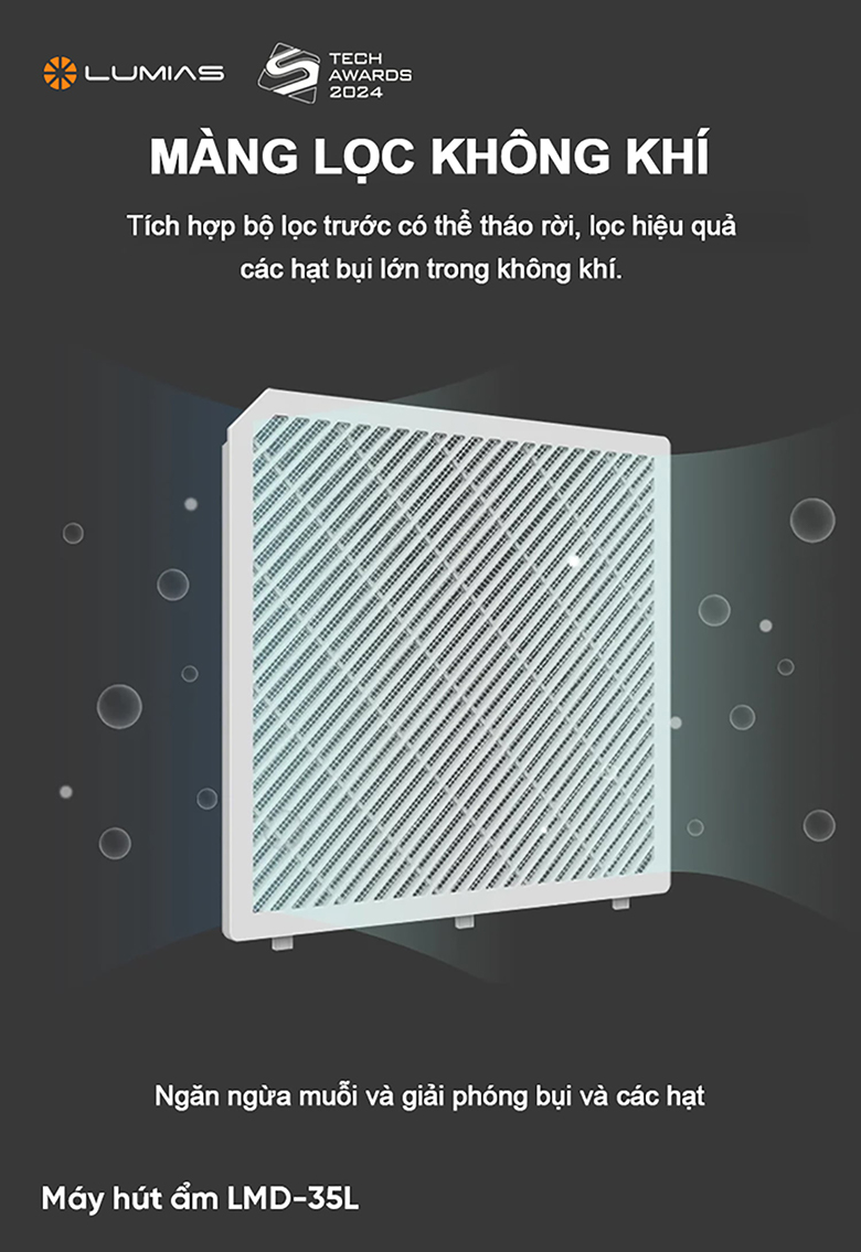 Máy hút ẩm Lumias LMD-35L - Màng lọc HEPA loại bỏ đến 99,9% vi khuẩn, bụi bẩn