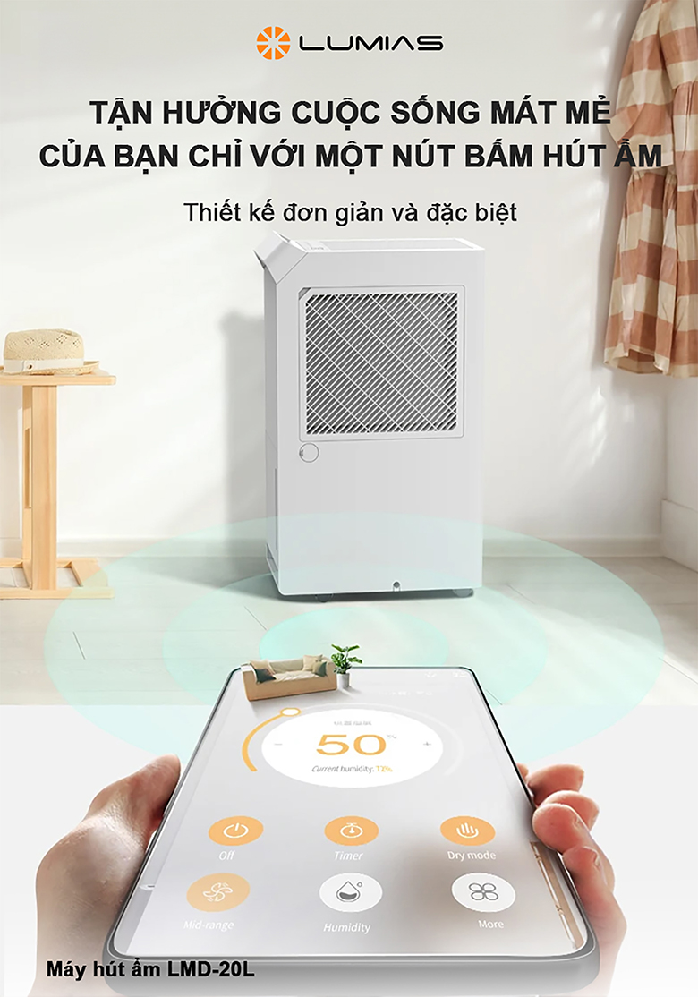 Máy hút ẩm Lumias LMD-20L - Điều khiển và cài đặt qua app thuận tiện