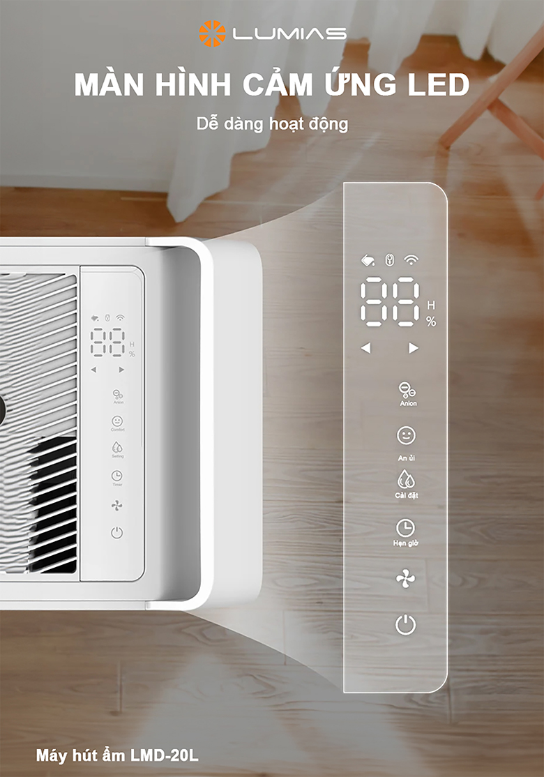 Máy hút ẩm Lumias LMD-20L - Trang bị bảng điều khiển cảm ứng hiện đại, dễ sử dụng