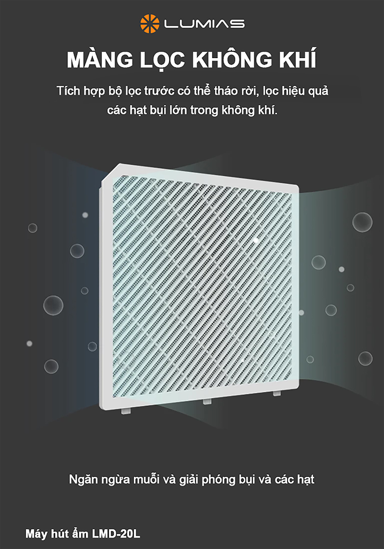 Máy hút ẩm Lumias LMD-20L - Màng lọc HEPA loại bỏ 99,9% vi khuẩn, bụi bẩn