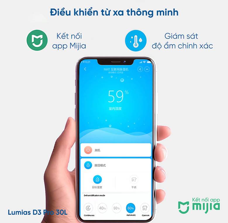  Máy hút ẩm 20L LUMIAS D3 PLUS - Điều khiển thông minh qua điện thoại rất tiện lợi