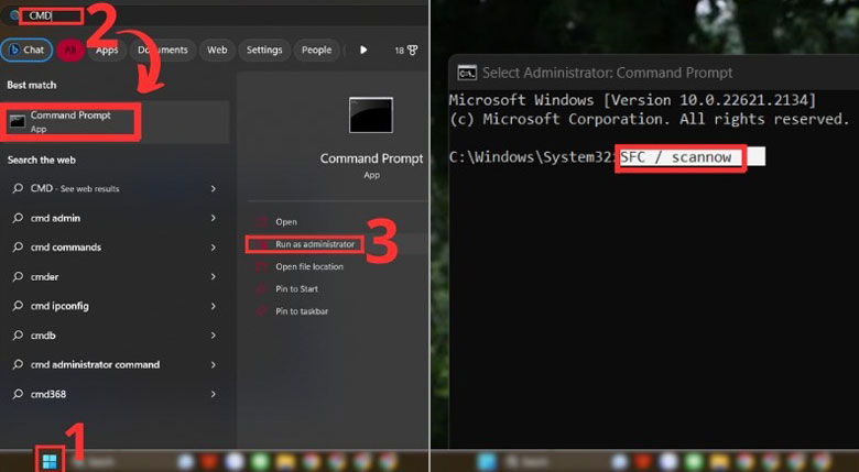 Laptop bị mất biểu tượng Wifi Win 11, quét SFC