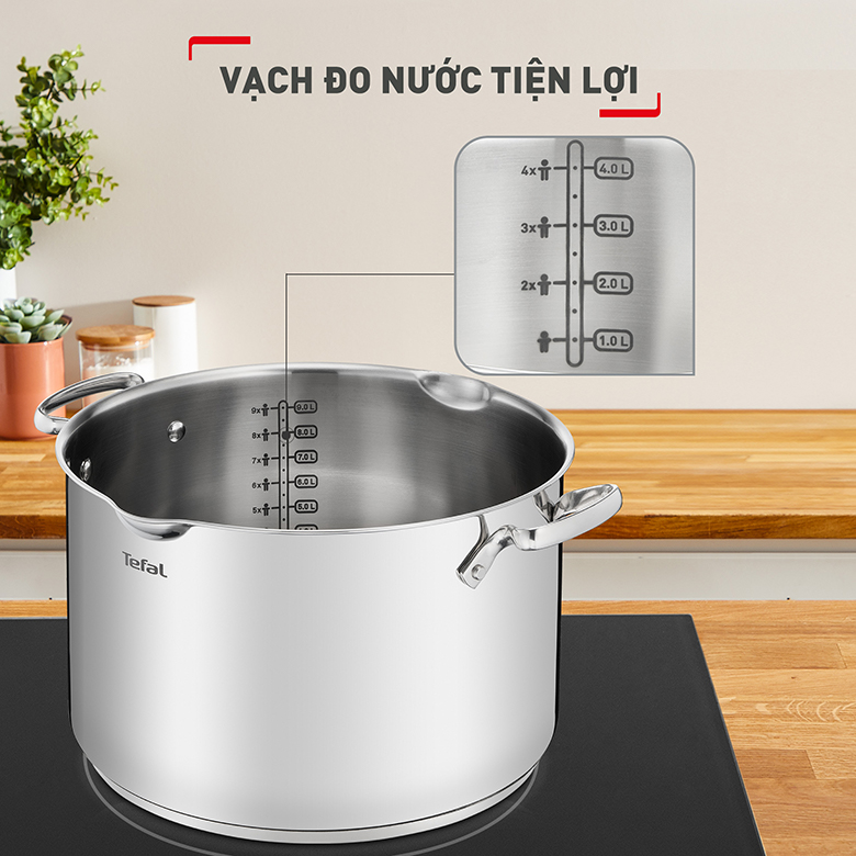 Nồi Inox Tefal Duetto Plus 22cm G7197956 - Tích hợp vạch đo dung tích trong nồi