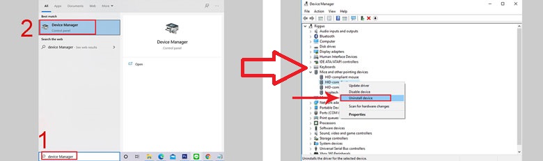 Chuột cảm ứng laptop không di chuyển được, xoá driver chuột khác