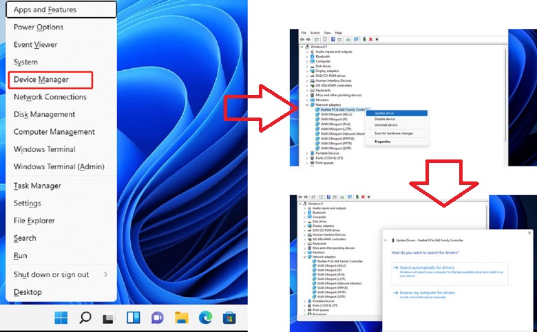 Laptop không bắt được Wifi Win 11, sửa bằng update driver mạng