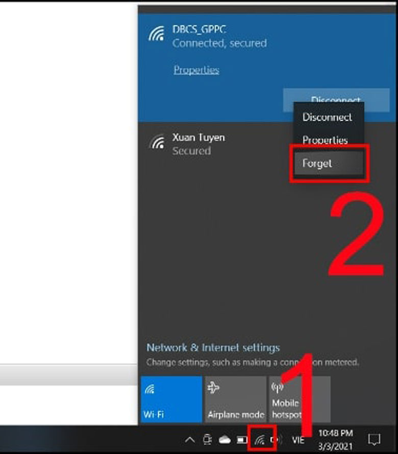 Máy tính Dell bị mất Wifi, xoá kết nối hiện tại và kết nối lại