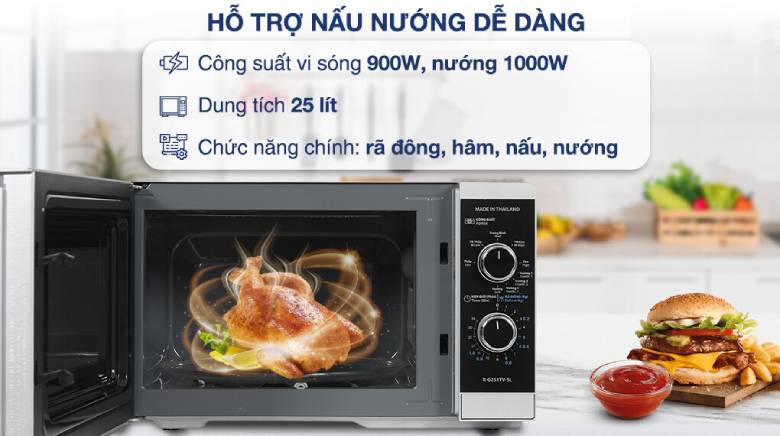 công suất mạnh mẽ - Lò vi sóng có nướng 25 lít Sharp R-G251TV-SL