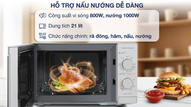 Lò vi sóng có nướng 21 lít Sharp R-G211TV-SL công suất mạnh mẽ