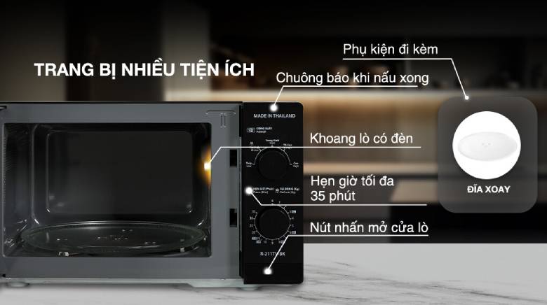 Trang bị nhiều tiện ích -  Lò vi sóng 21 lít Sharp R-211TV-BK