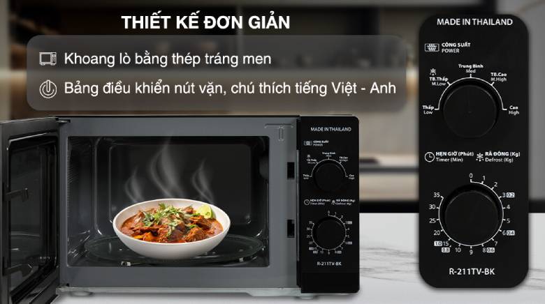 Bảng điều khiển dễ dùng -  Lò vi sóng 21 lít Sharp R-211TV-BK