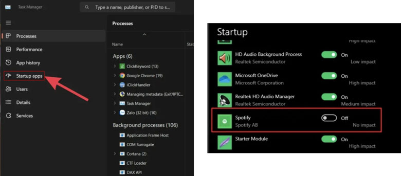 Laptop không vào được màn hình chính, tát ứng dụng khởi động lại