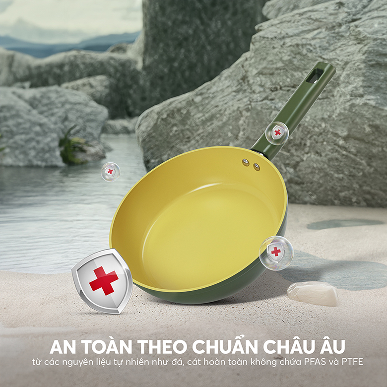 Bộ nồi phủ sứ an toàn Elmich Olive El-5220OV04 quánh 16, nồi 20, 24 cm, chảo 26cm - Lớp phủ sứ Ceramic XERADUR® 5 an toàn từ Thụy Sĩ