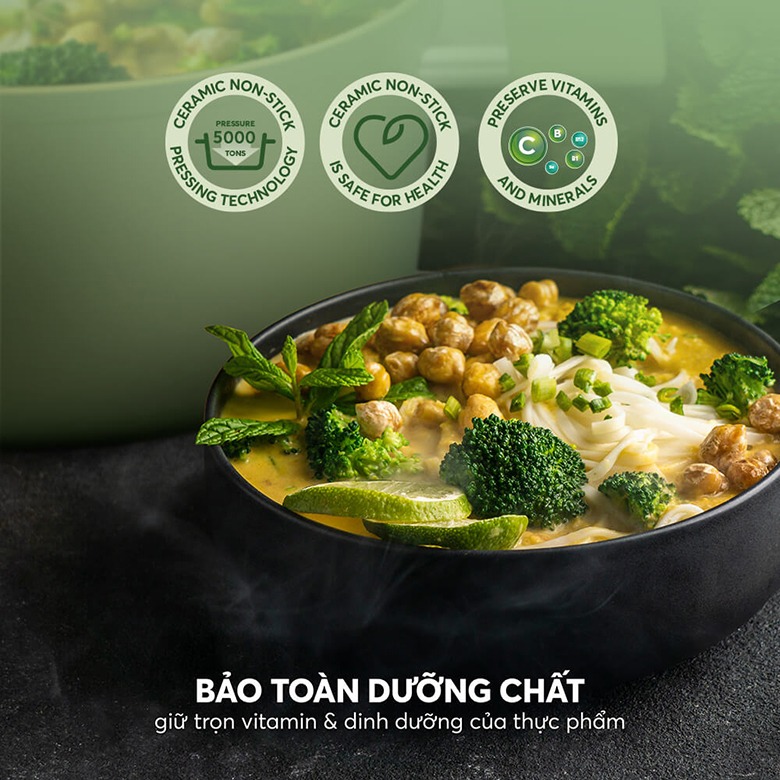 Bộ nồi phủ sứ an toàn Elmich Olive El-5220OV04 quánh 16, nồi 20, 24 cm, chảo 26cm - Giữ trọn dưỡng chất của thực phẩm