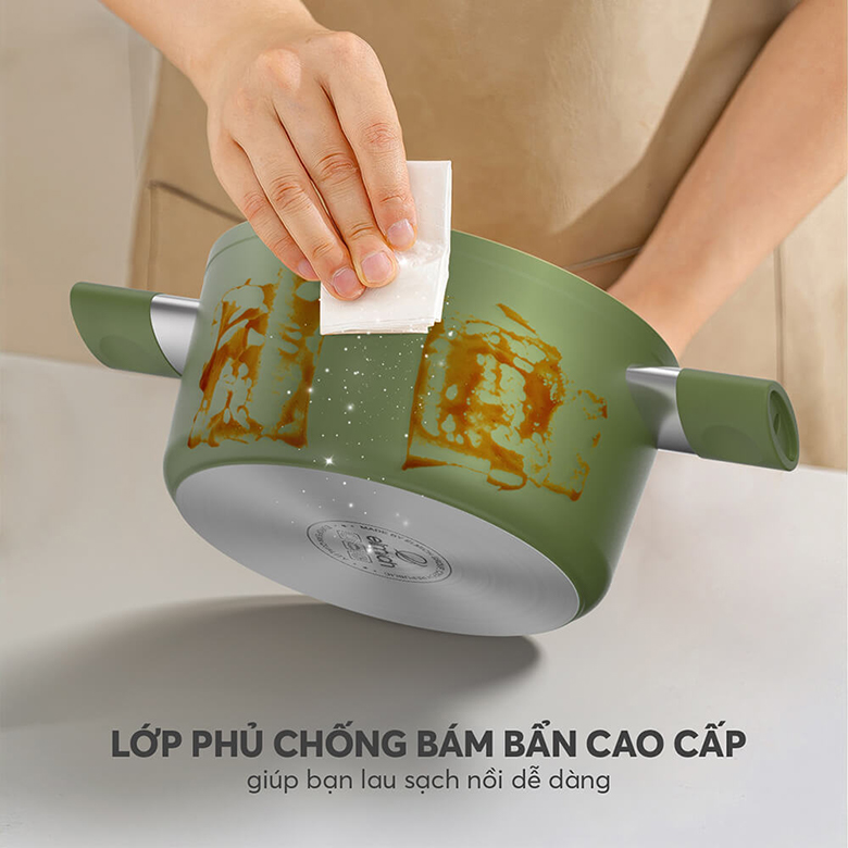 Bộ nồi phủ sứ an toàn Elmich Olive El-5220OV04 quánh 16, nồi 20, 24 cm, chảo 26cm - Dễ lau chùi