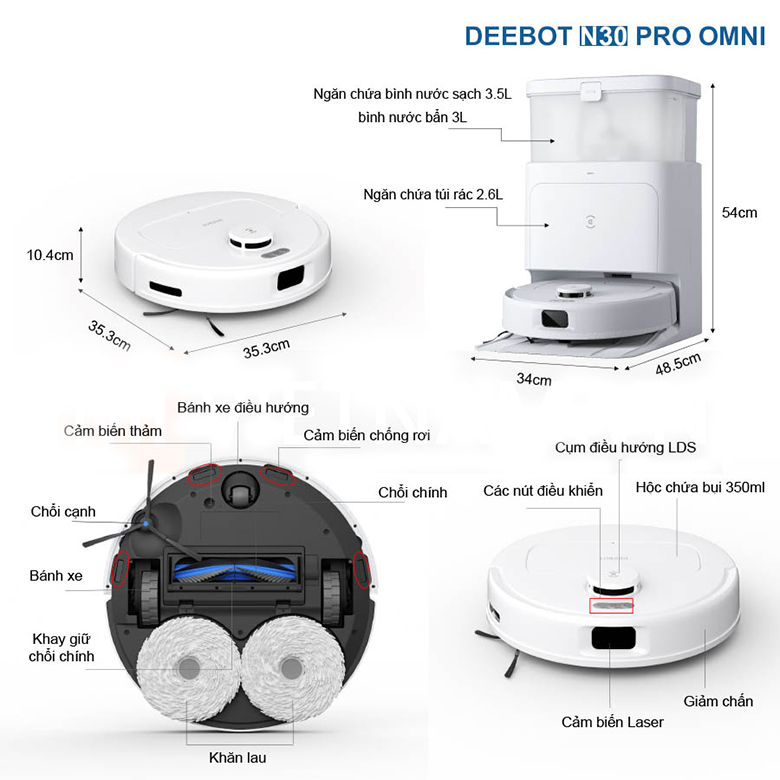 Robot hút bụi thông minh ECOVACS N30 PRO OMNI (màu trắng)