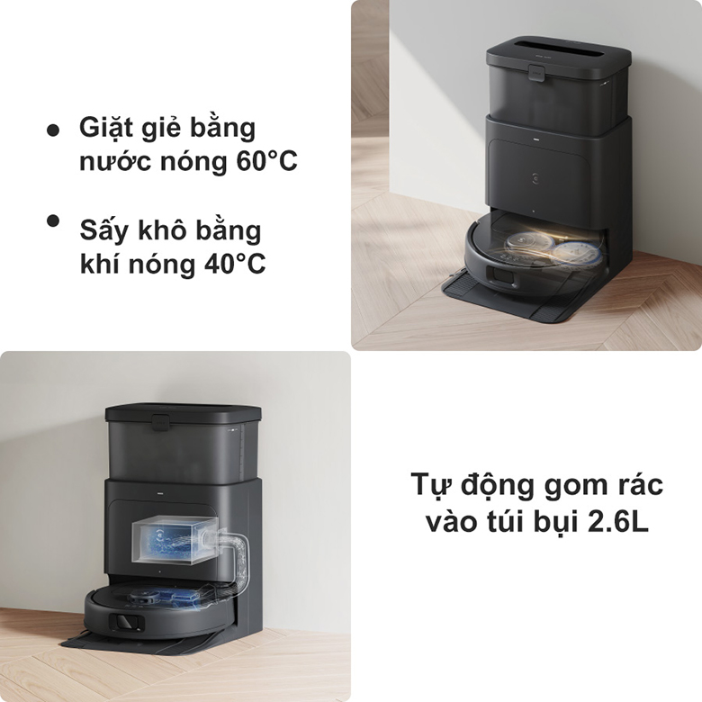 Robot hút bụi thông minh ECOVACS N30 PRO OMNI(màu trắng) - Dung tích thùng rác lớn 2.6 lít