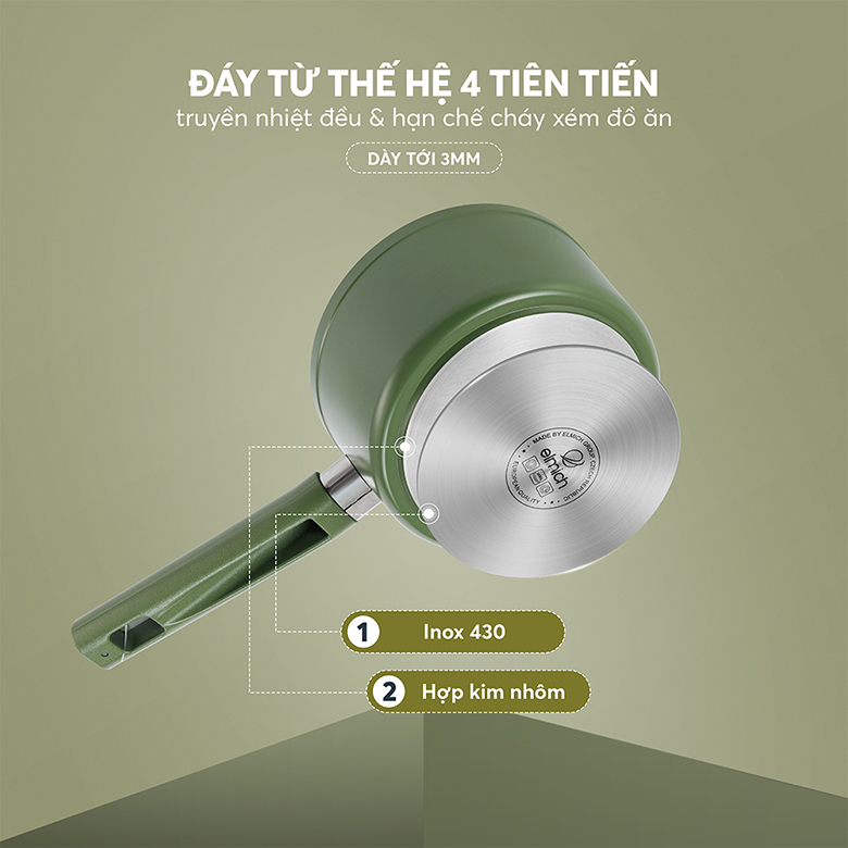 Quánh Elmich Olive Classic EL- 5534OV16 16cm - Đáy từ siêu nhạy, sử dụng tốt trên mọi loại bếp