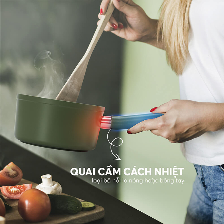 Quánh Elmich Olive Classic EL- 5534OV16 16cm - Tay cầm cách nhiệt, chắc chắn