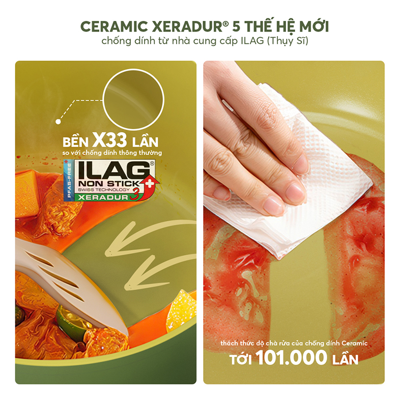 Quánh Elmich Olive Classic EL- 5534OV16 16cm - Có độ bền gấp 33 lần so với các lớp chống dính thông thường