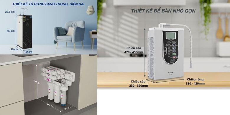 Kích thước máy lọc nước, xác định theo phân loại