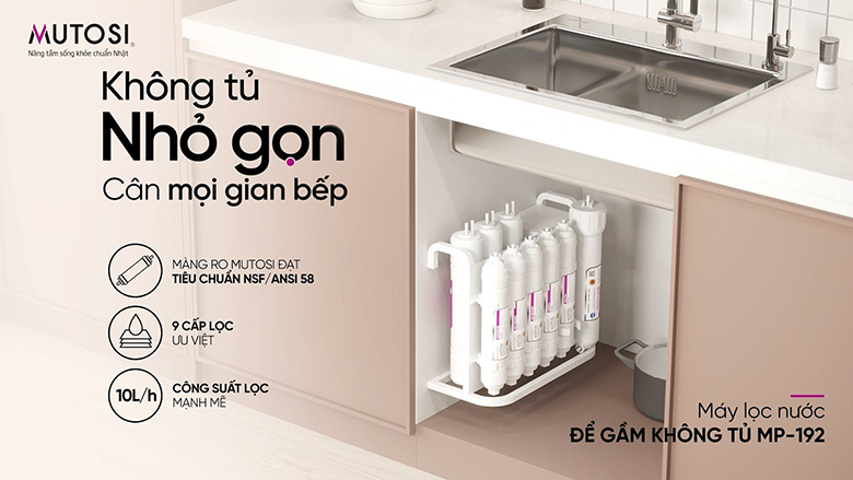 Máy lọc nước không dùng điện loại nào tốt? Máy lọc nước để gầm không tủ Mutosi MP-192 9 lõi