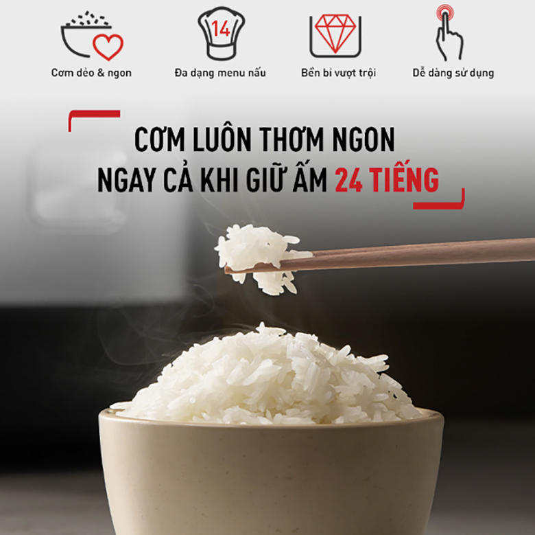Nồi cơm cao tần Tefal Rice Master Max 1.8 lít RK819868 - Chế độ hẹn giờ và giữ ấm lên đến 24h