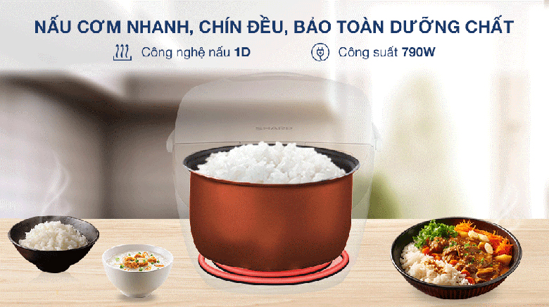 Nồi cơm điện tử Sharp 1.8 lít KS-COM191EV-WH - Công suất lớn, nấu chín nhanh chất lượng