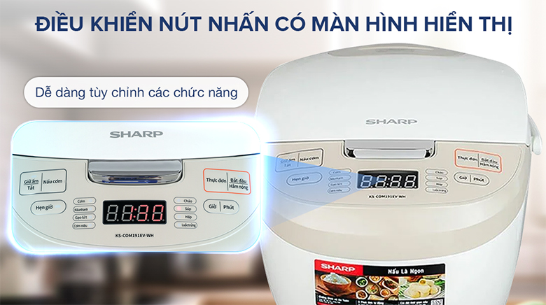 Nồi cơm điện tử Sharp 1.8 lít KS-COM191EV-WH - Bảng điều khiển điện tử thông minh khi bấm chọn