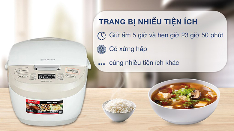 Nồi cơm điện tử Sharp 1.8 lít KS-COM191EV-WH - Chế độ giữ ấm và hẹn giờ nấu linh hoạt cho người dùng
