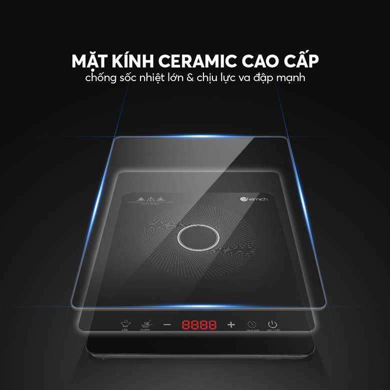 Bếp từ đơn Elmich ICE-9091 - Mặt kính Ceramic cao cấp chịu lực, chịu nhiệt