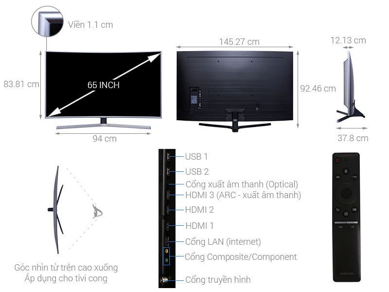 Thiết kế hiện đại  với các thông số xác thực- Smart Tivi Samsung 4K 65 inch UA65NU7500KXXV 