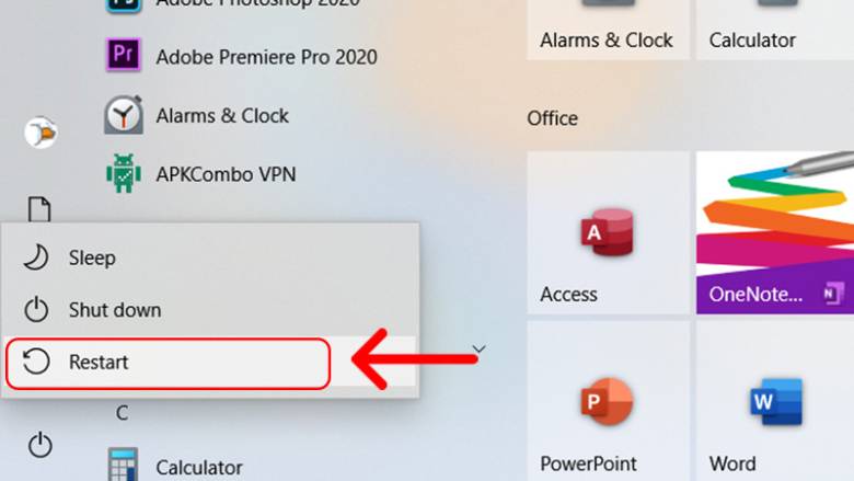 khởi động lại máy tính khắc phục laptop Asus bị mất Driver Wifi