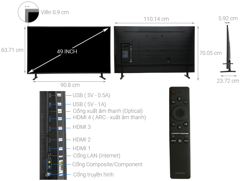 Tổng hợp các con số gắn liền chi tiết với Smart Tivi Samsung 4K 49 inch 49RU8000