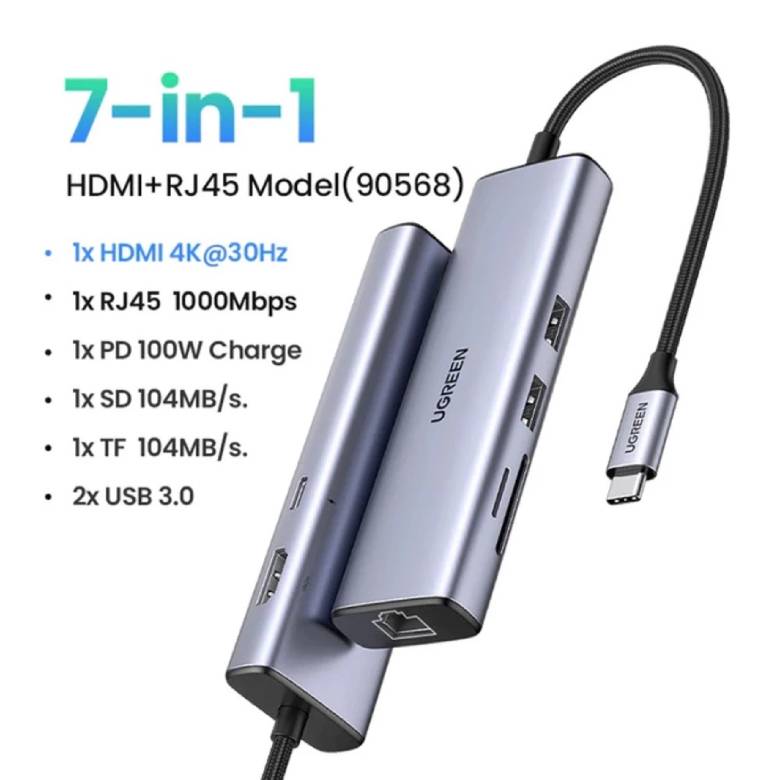  Cổng Ugreen chuyển đổi USB C Hub 7 in 1 CM512-90568