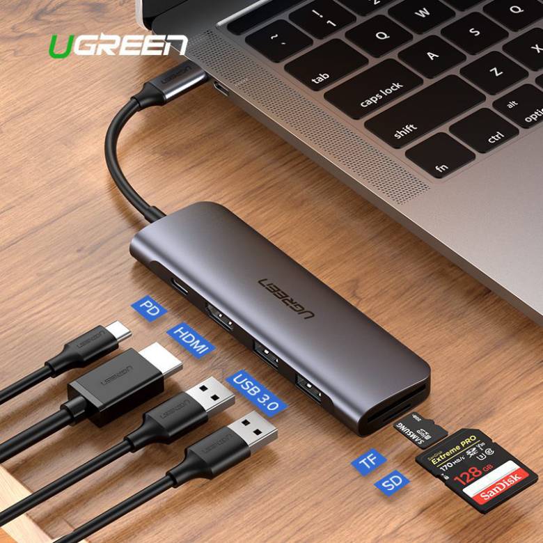 hỗ trợ đa dạng cổng kết nối -  Cổng Ugreen chuyển đổi USB C Hub 6 in 1 CM195-70411
