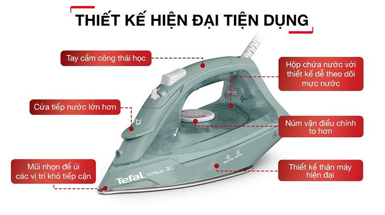 Bàn là hơi nước Tefal Power FV2C50E1 - Thiết kế nhỏ gọn, tiện lợi