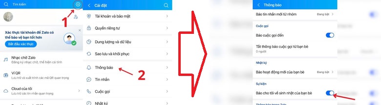 Tắt sinh nhật Zalo thông báo của bạn bè