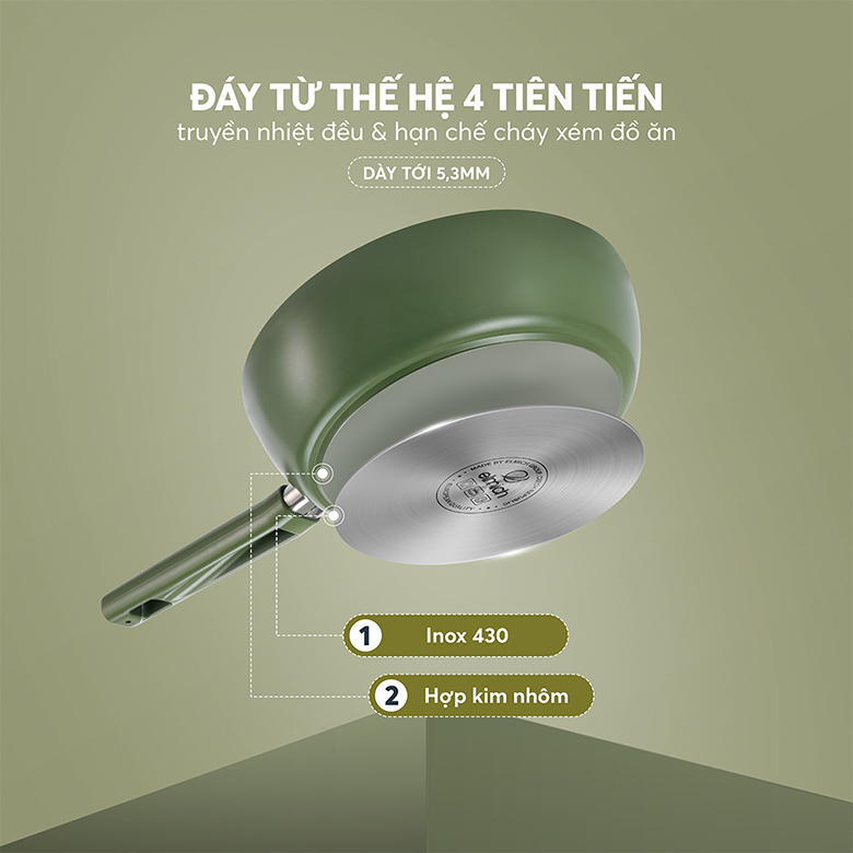 Chảo phủ sứ an toàn Elmich Olive EL-5968OV28 size 28cm - Đáy từ thế hệ 4 bắt từ siêu nhanh