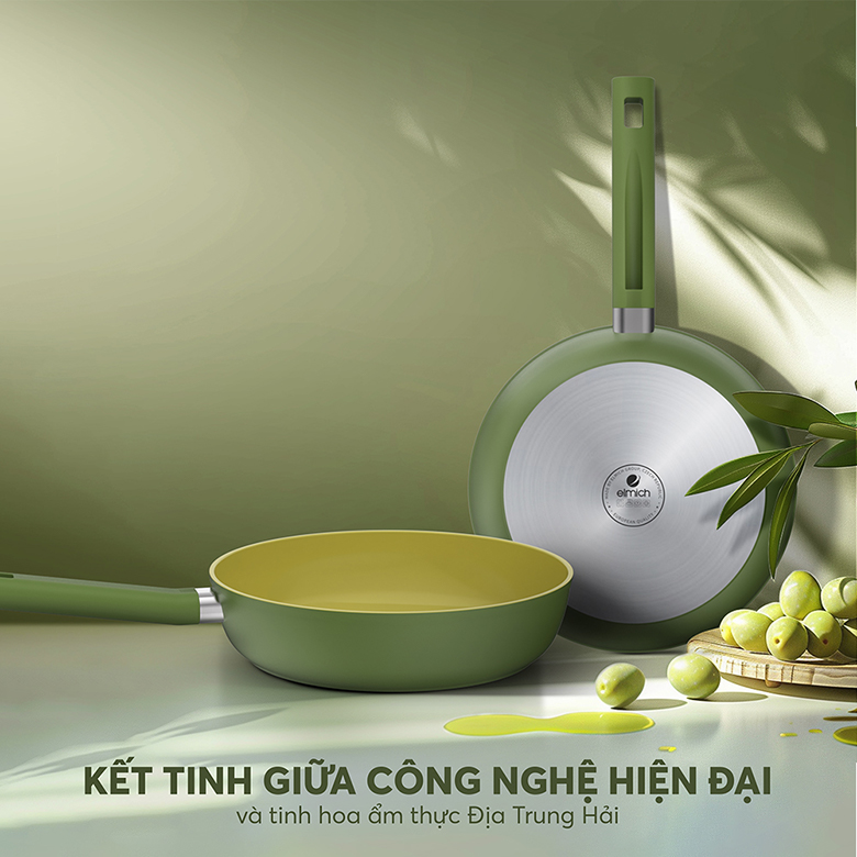 Chảo phủ sứ an toàn Elmich Olive EL-5968OV28 size 28cm - Thiết kế hiện đại, sang trọng