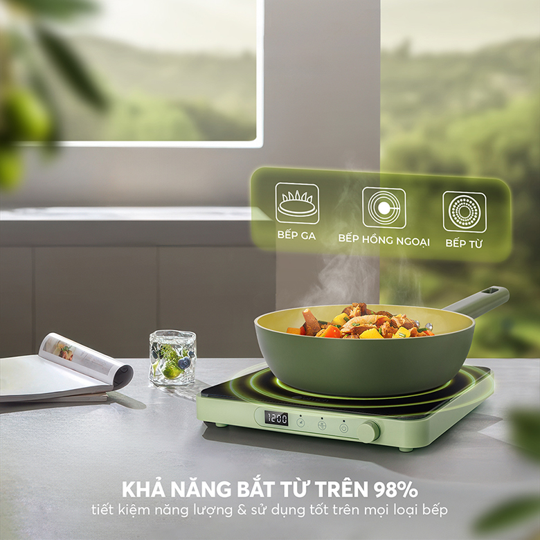 Chảo phủ sứ an toàn Elmich Olive EL-5968OV26 size 26cm - Hiệu suất lên đến 98% trên mọi loại bếp