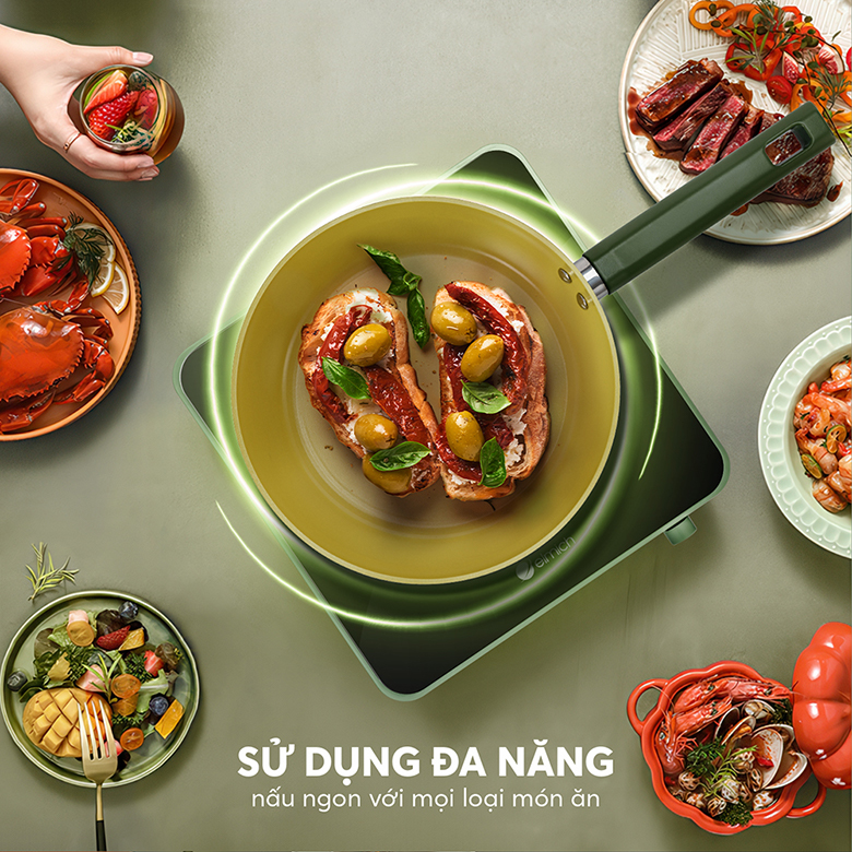 Chảo phủ sứ an toàn Elmich Olive EL-5968OV20 size 20cm - Lòng chảo sâu vô cùng tiện lợi