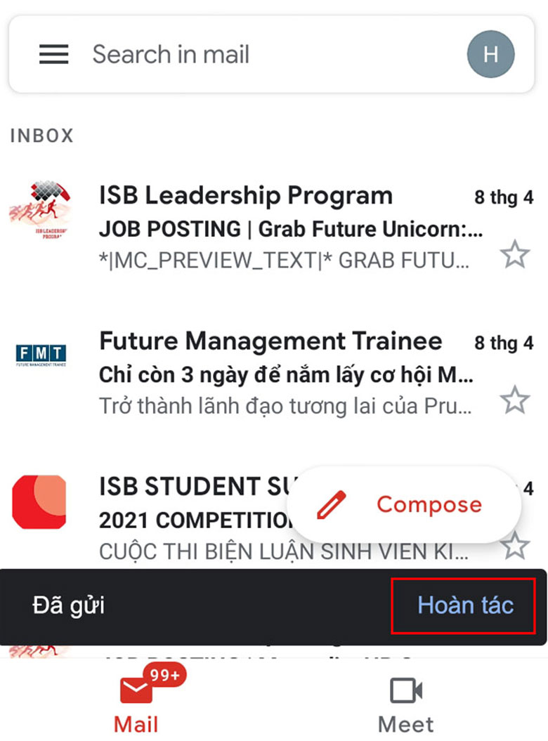 Cách thu hồi email đã gửi lâu trên điện thoại cực hấp dẫn