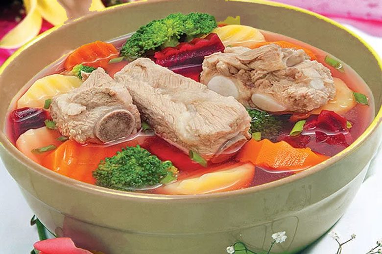 Các món nấu bằng nồi áp suất điện - Canh xương hầm rau củ