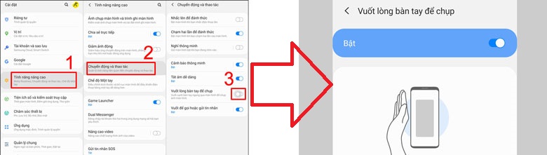 Chế độ vuốt màn hình Samsung, để chụp màn hình