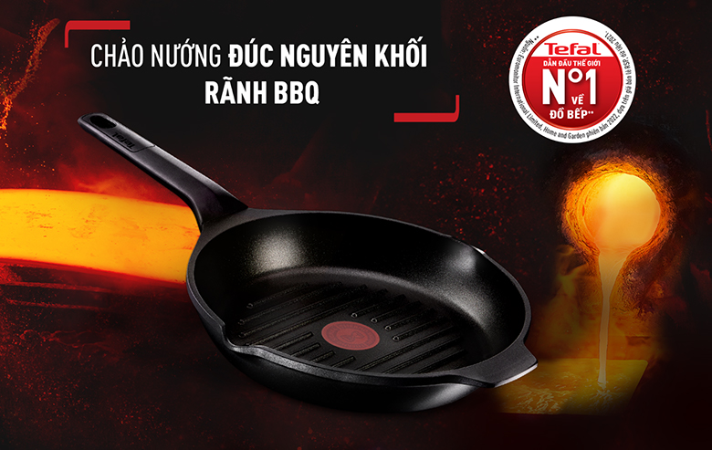 Chảo đúc cao cấp nướng, chiên Tefal Robusto có miệng rót E2494044 Size 26cm