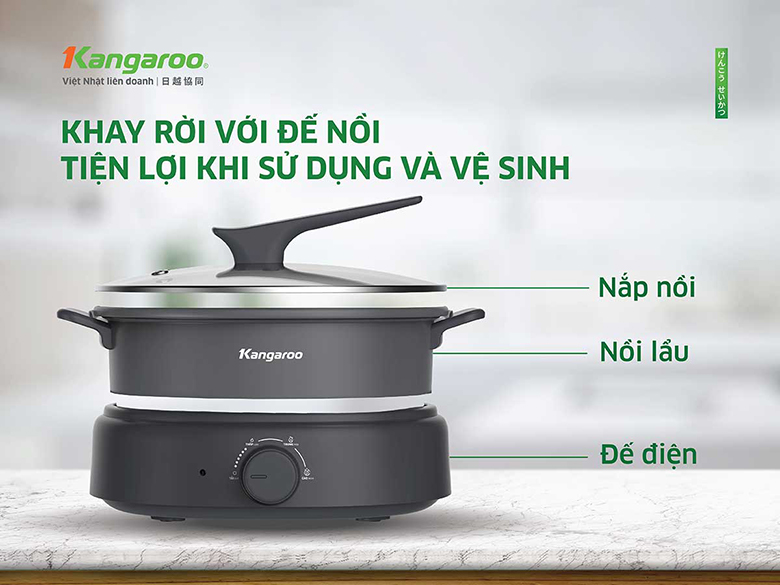  Nồi lẩu đa năng Kangaroo KGEH50N2 - Lòng nồi chống dính cao cấp