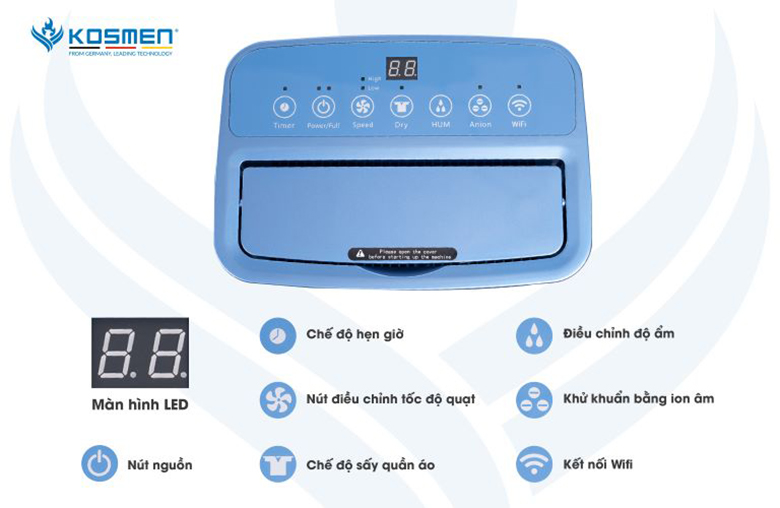 Máy hút ẩm dân dụng Kosmen KM-20N - Bảng điều khiển nút bấm trực quan